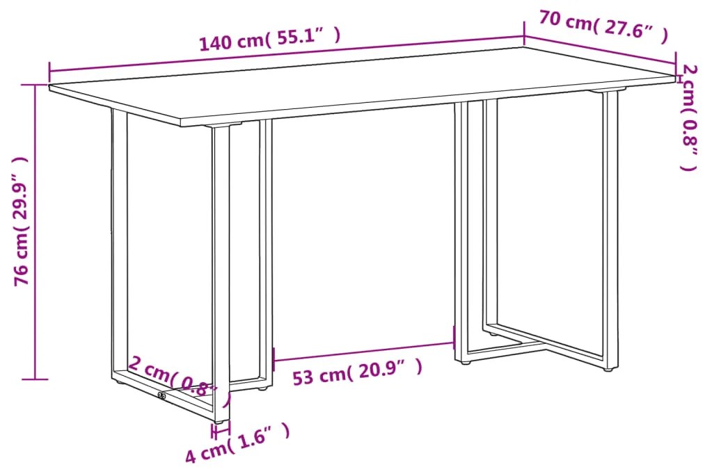 Mesa de jantar 140 cm madeira recuperada maciça