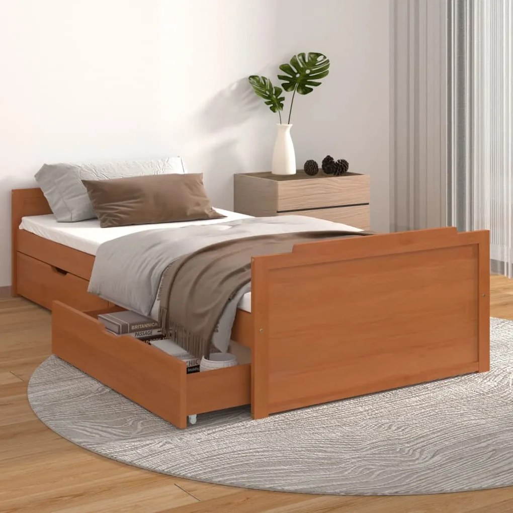 322161 vidaXL Estrutura cama c/ gavetas 90x200 cm pinho maciço castanho mel
