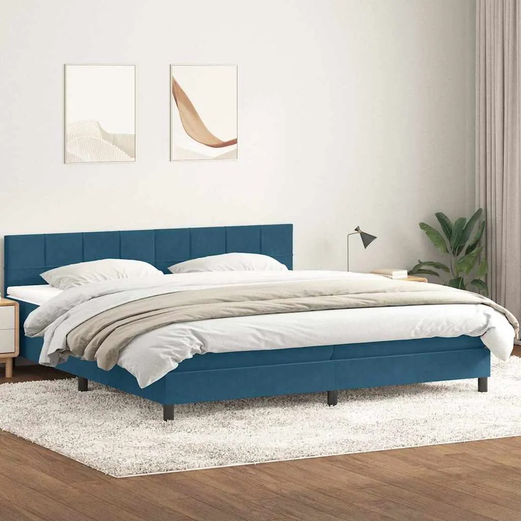 vidaXL Cama com molas/colchão 180x220 cm veludo azul-escuro