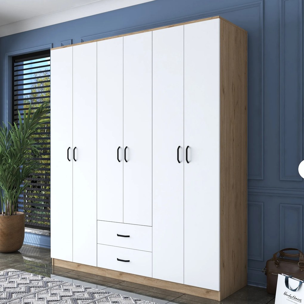 Roupeiro BA113 – Nogueira e Branco – 180 cm x 210 cm x 51,5 cm
