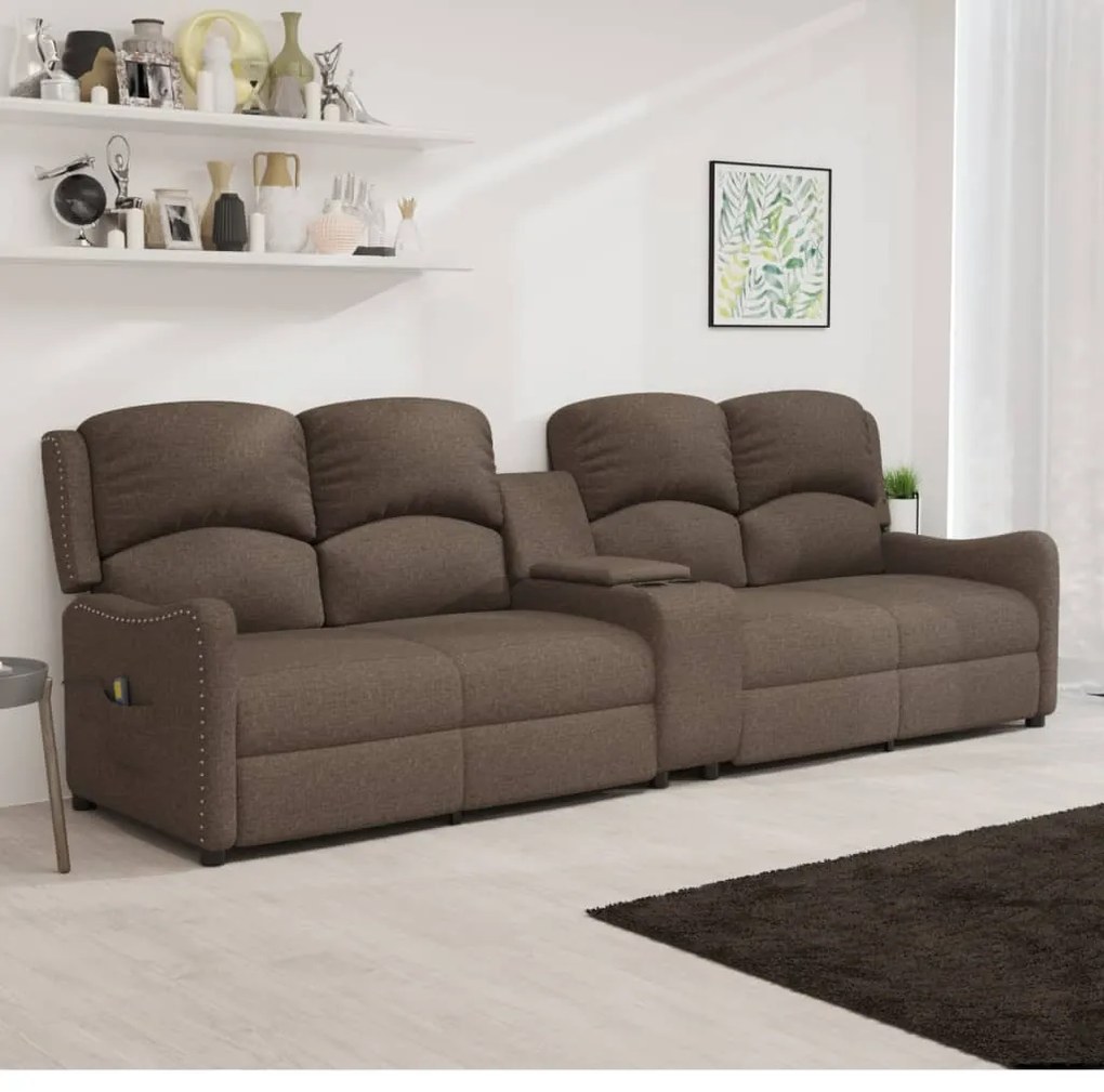 vidaXL Poltrona massagem 4lug. c/suporte copo tecido cinza-acastanhado