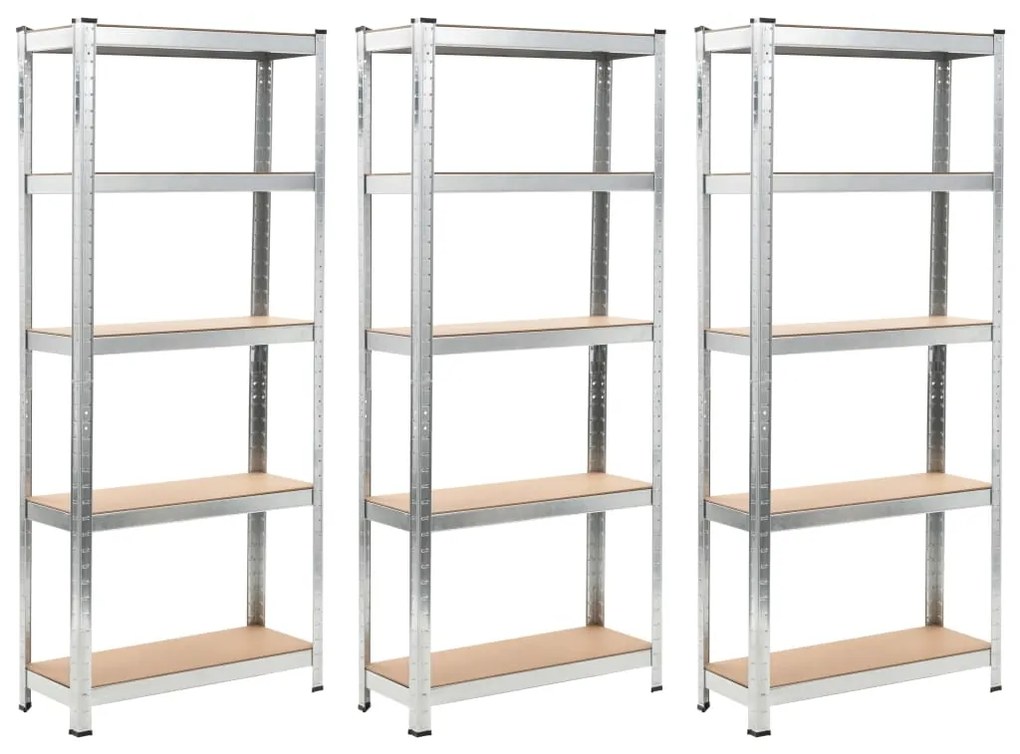 Prateleiras de arrumação 3 pcs prateado 75x30x172 cm aço e MDF