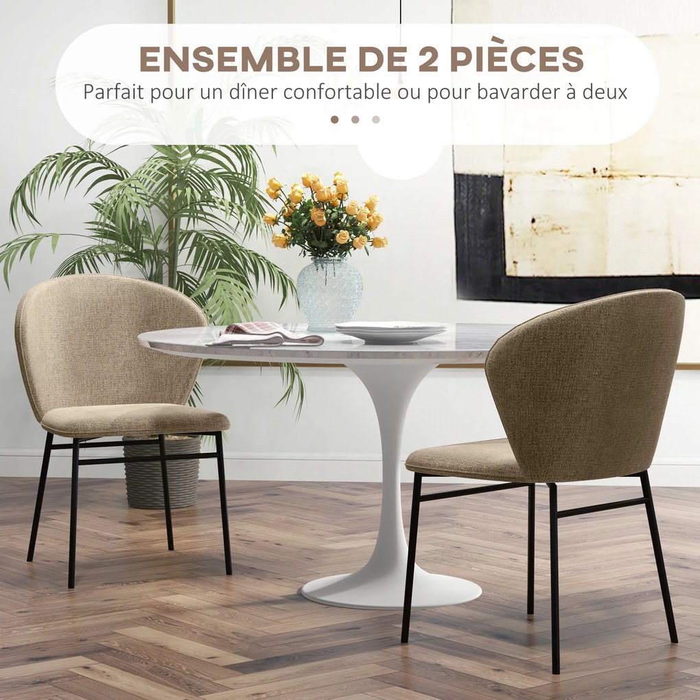 Conjunto de 2 cadeiras de sala de jantar (MESA NÃO INCLUIDA) com assento estofado em tecido com efeito de linho, pés de aço estáveis, design moderno,