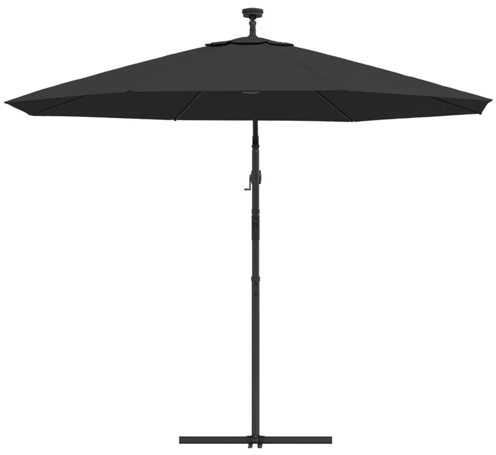 Guarda-sol cantilever c/ luzes LED e poste de aço 300 cm preto