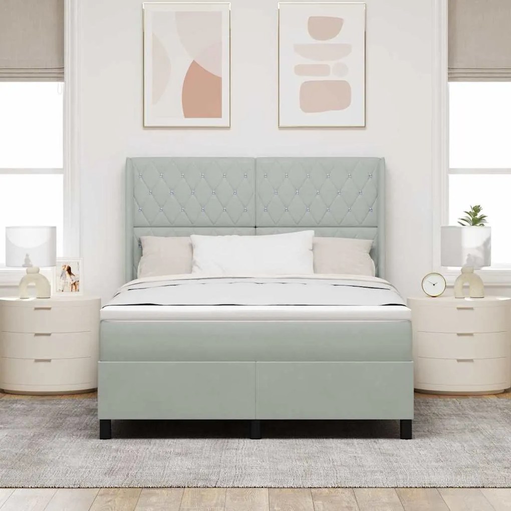 Cama Box Spring vidaXL com Colchão Cinza Claro 140x200 cm Veludo