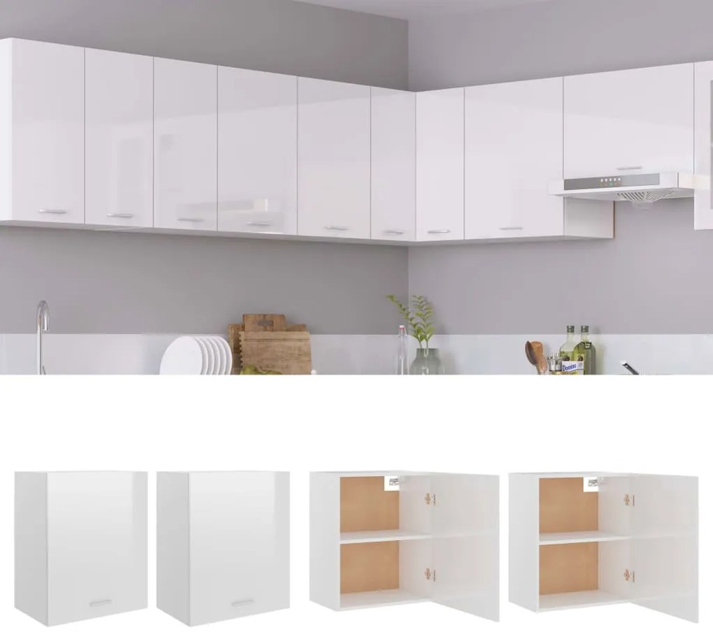 805083 vidaXL Armários parede 2 pcs 50x31x60cm contraplacado branco brilhante
