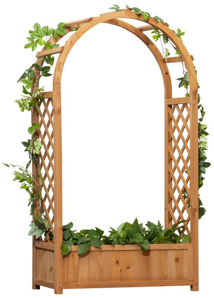 Outsunny Floreira com Treliça em Forma de Arco Caixa de Plantio com Suporte para Plantas Trepadeiras Flores 83x36x153cm Madeira | Aosom Portugal