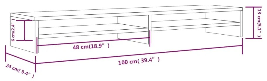 Suporte para monitor 100x24x13 cm pinho maciço branco