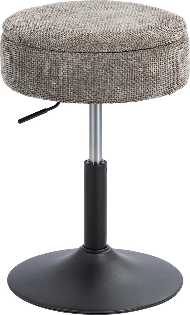 HOMCOM Banco de Bar com Armazenamento Altura Ajustável Giratório Estofado em Chenilla 39x39x49-65 cm Cinzento | Aosom Portugal