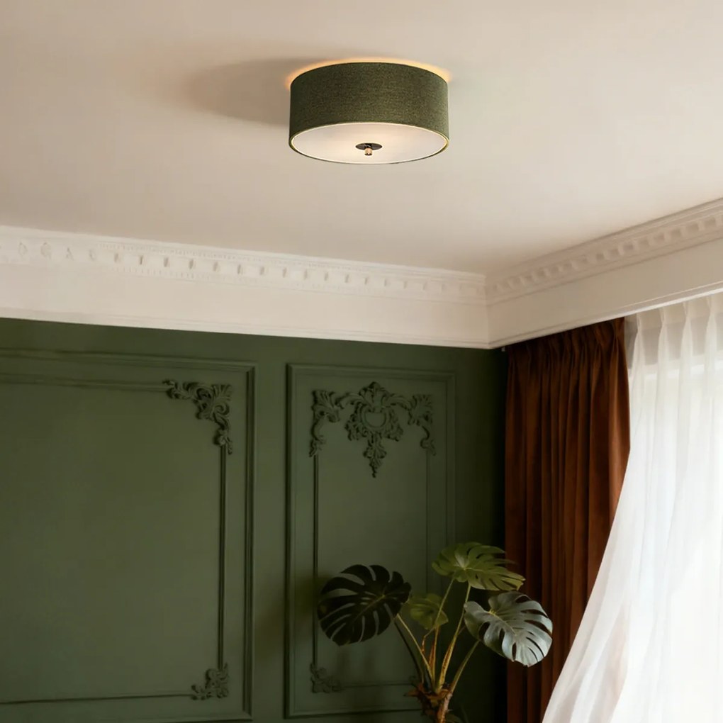 Candeeiro de teto rústico verde 30 cm - Drum Jute