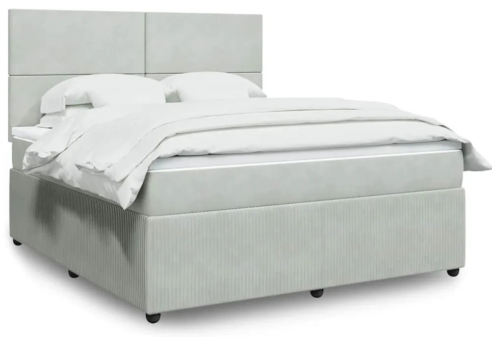 Cama com molas/colchão 180x200 cm veludo cinzento-claro