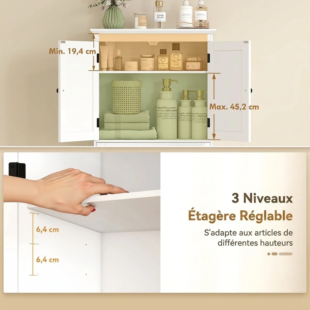 Móvel de casa de banho 62 x 23 x 168 cm com arrumação para cima da sanita, móvel de casa de banho com 2 portas, gaveta e prateleira ajustável, branco