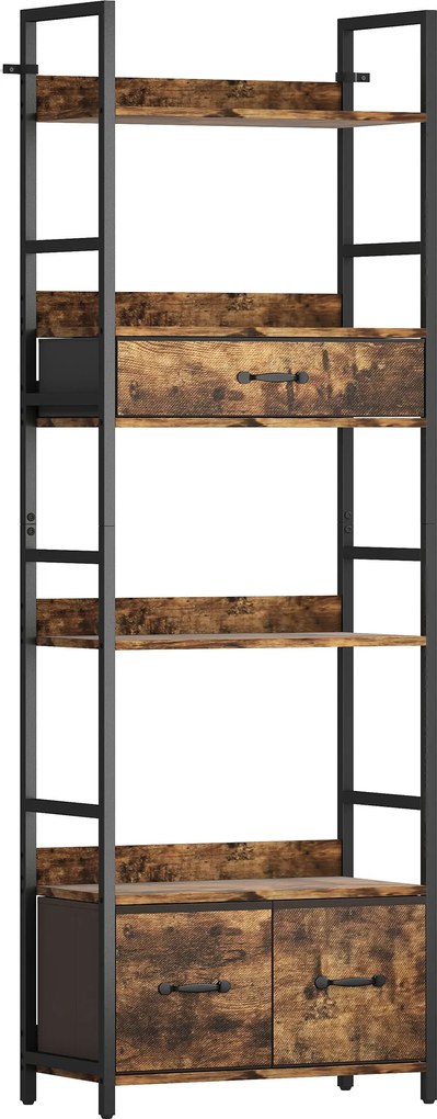 HOMCOM Estante 6 Níveis com 3 Gavetas de Tecido 60x30x176 cm Castanho Rústico | Aosom Portugal