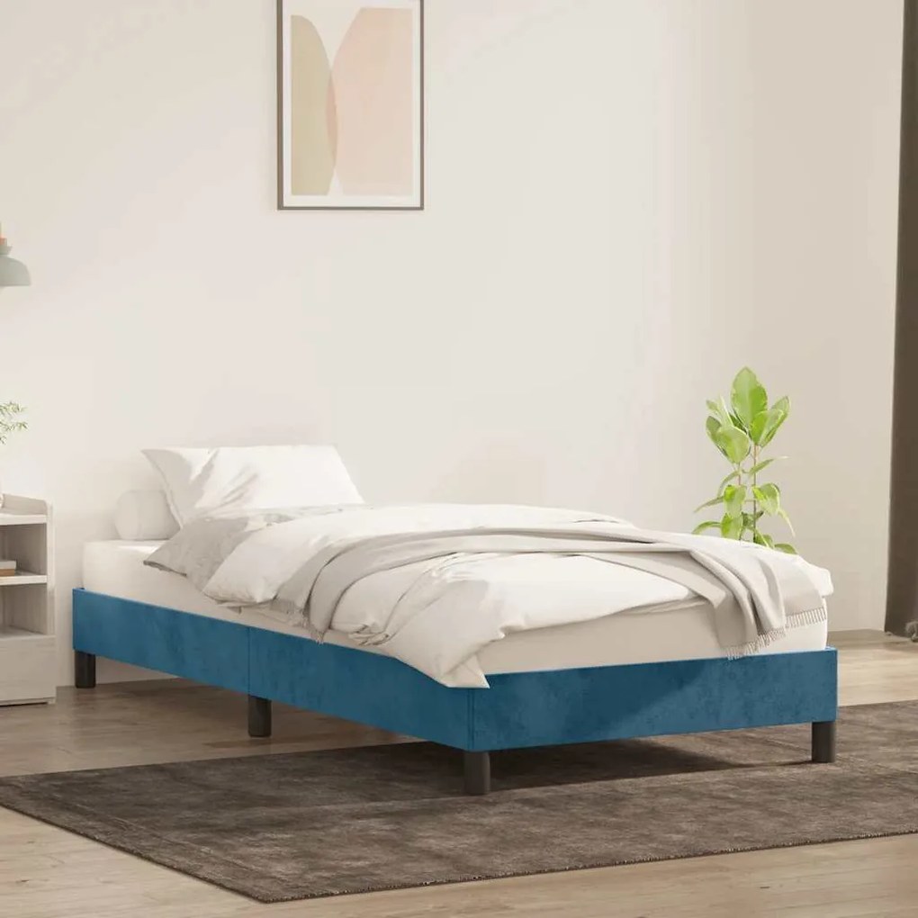 Estrutura de cama sem colchão 80x220 cm veludo azul-escuro