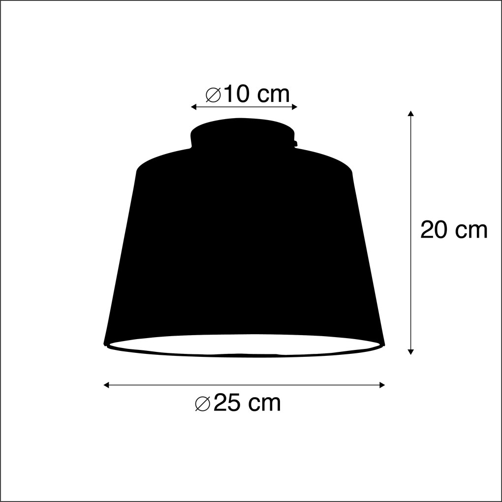 Candeeiro de teto com abajur de algodão preto com dourado 25 cm - Combi Black Clássico / Antigo
