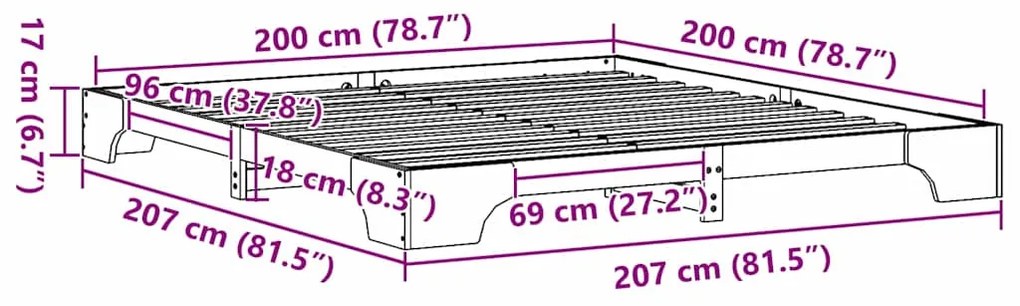 Cama Branca 200x200 cm em Madeira Sólida de Pinho