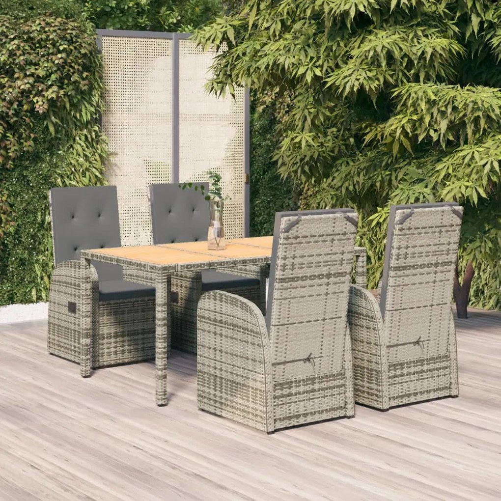 vidaXL 5 pcs conjunto de jantar p/ jardim c/ almofadões vime PE cinza