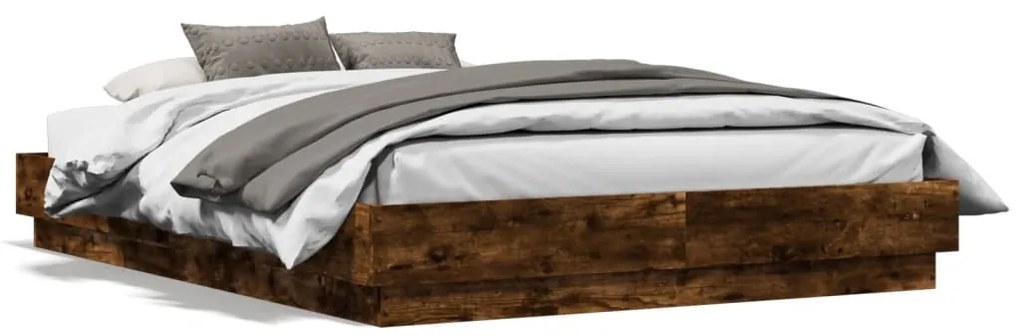 Estrutura de cama com luzes LED 140x190 cm carvalho fumado