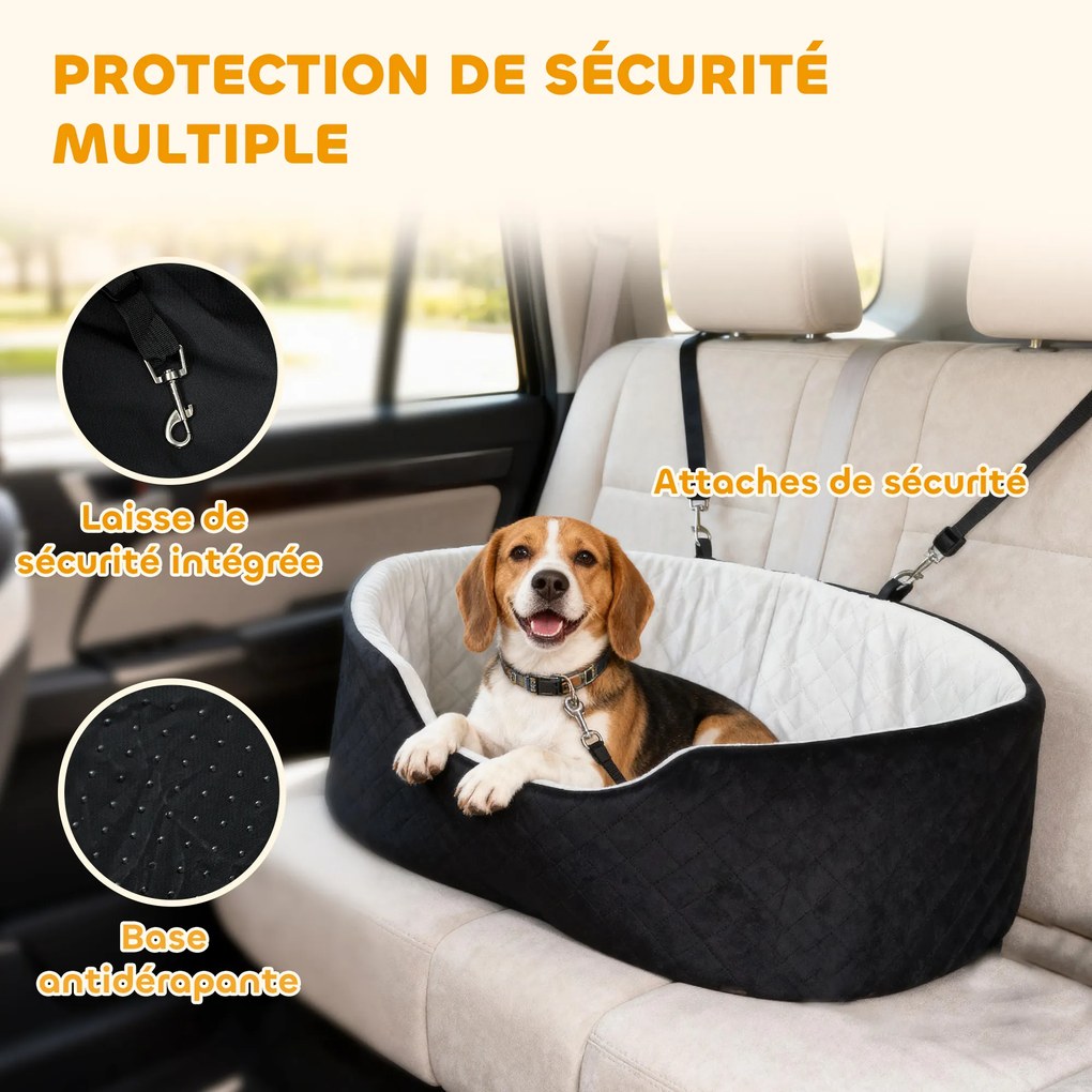 Assento de carro para cães com cinto de segurança e fixação; assento de carro acolchoado para cães, 77 x 43 x 28 cm, preto