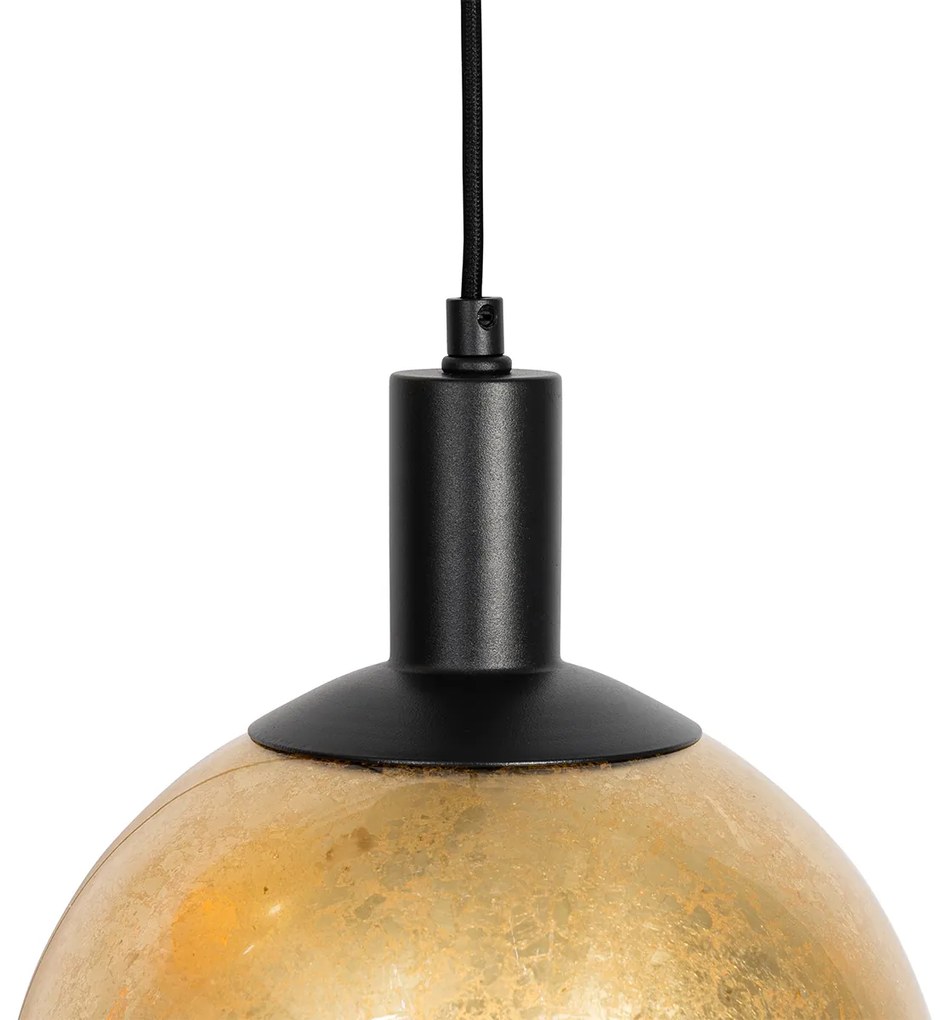 Candeeiro de suspensão design preto com vidro dourado 3 luzes - Bert