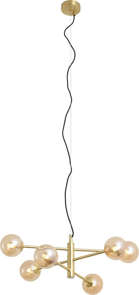 Candeeiro de Teto Pendente Art Deco de Latão com Vidro Âmbar 6 Luzes - Ryan