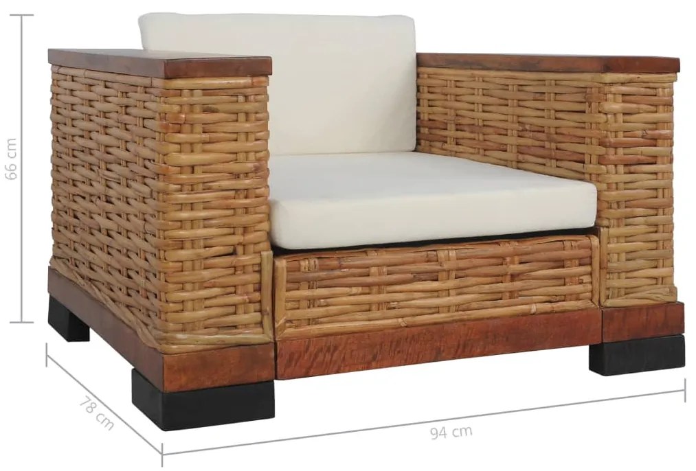 Poltrona com almofadões em vime natural castanho