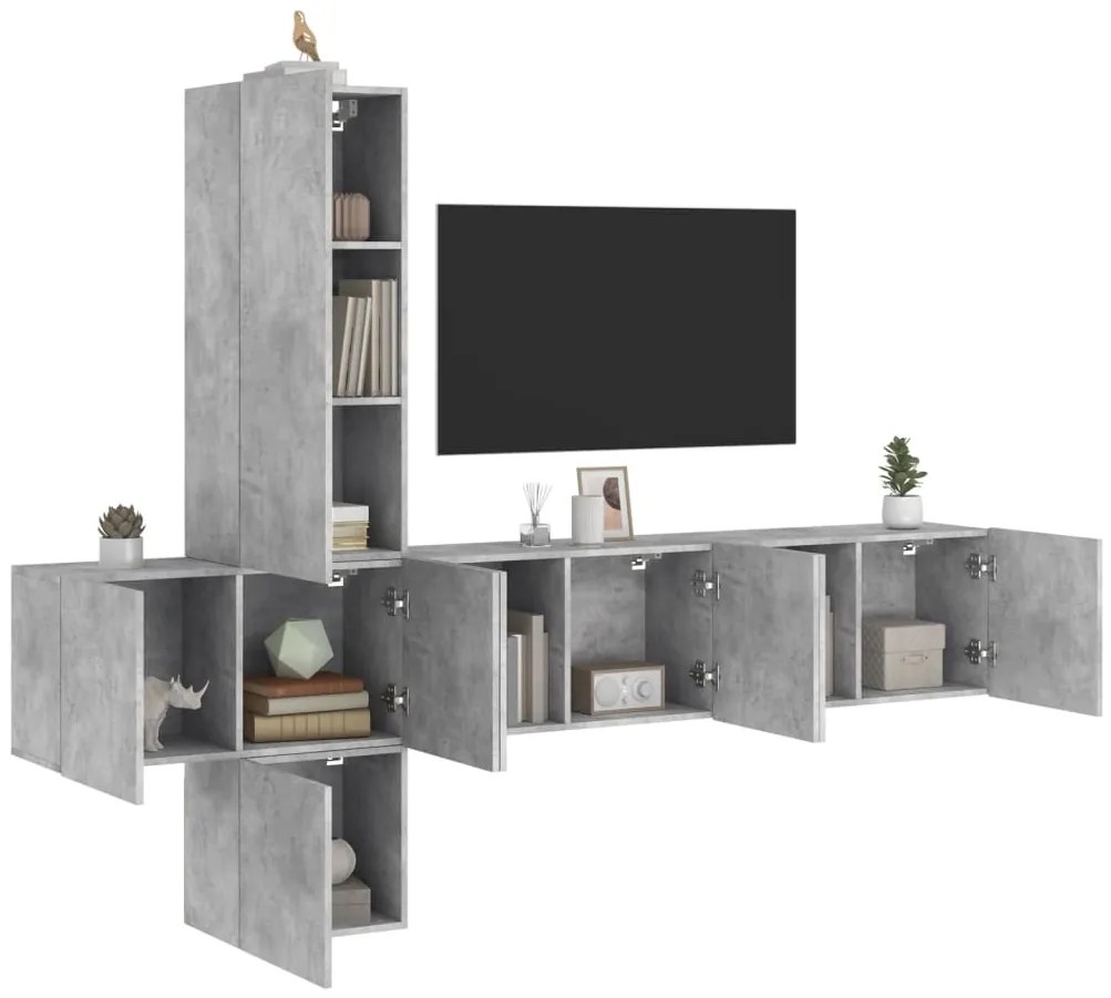vidaXL 5 pcs móveis de parede p/ TV derivados de madeira cinza cimento