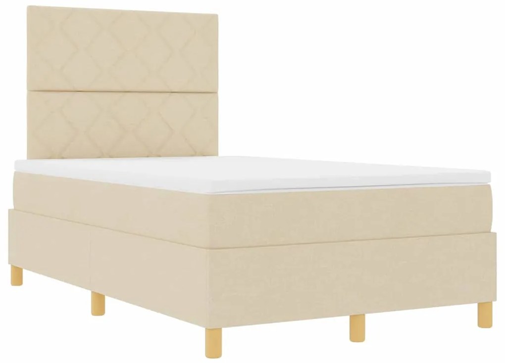 Cama Box Spring com Colchão &amp; LED Creme 120x200 cm Tecido
