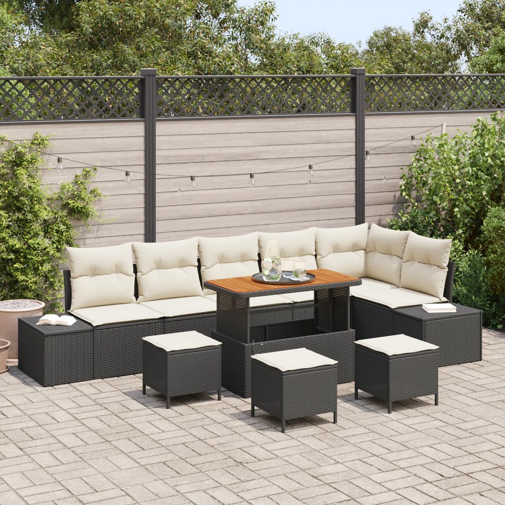 vidaXL Conjunto de Sofás para Jardim de 10 Peças com Almofadas em Rattan Preto