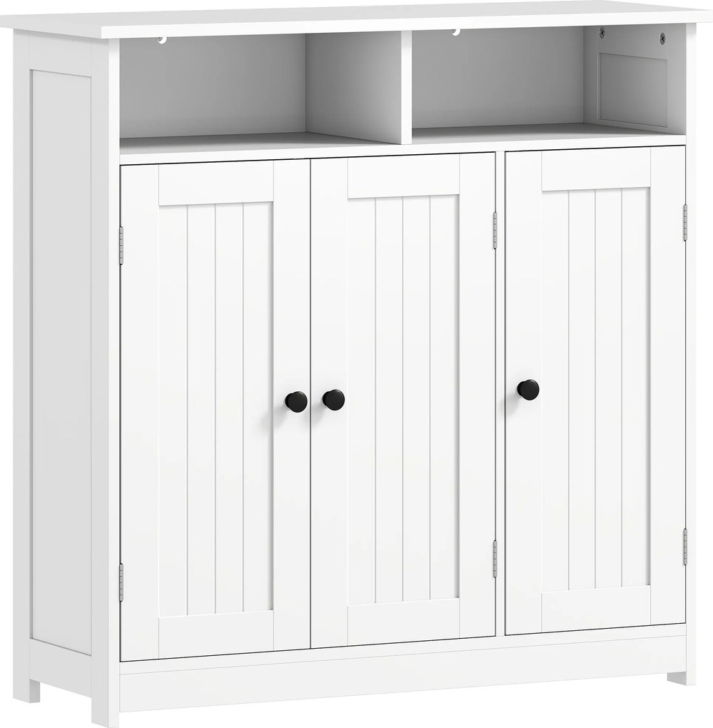 HOMCOM Armário de Casa de Banho Estreito com 3 Portas 2 Compartimentos Abertos Prateleira Ajustável 85x30x85 cm Branco | Aosom Portugal
