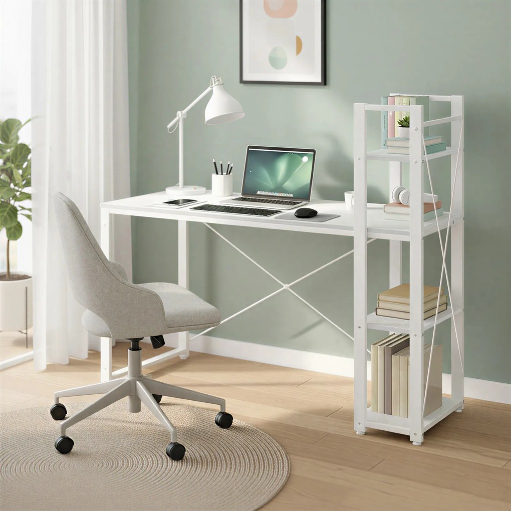 Secretária ampla para computador com espaço de arrumação 120 x 60 x 120,1 cm branca