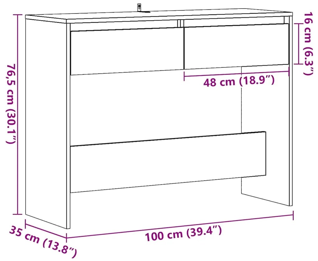 Mesa consola 100x35x76,5 cm derivados de madeira madeira velha