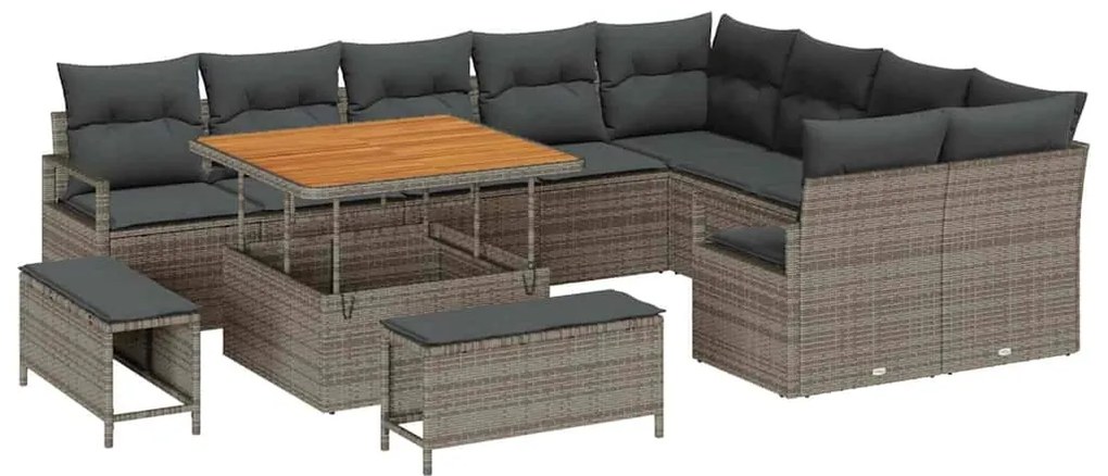 Conjunto de Sofá de Jardim vidaXL de 12 Peças com Almofadas Cinza Ratt