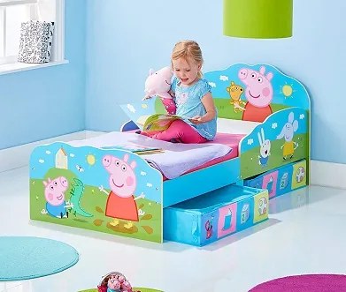 CAMA INFANTIL PEPPA PIG  COM GAVETAS + COLCHÃO E ALMOFADA 140cm x 70cm