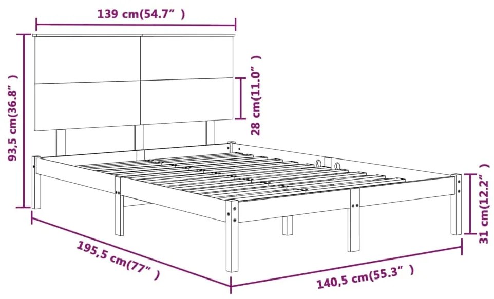 Estrutura de cama casal 135x190 cm madeira maciça branco