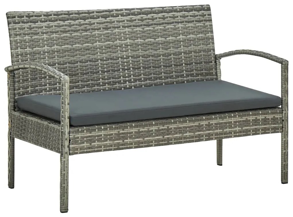 4 pcs conjunto lounge de jardim c/ almofadões vime PE cinzento