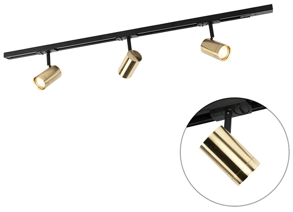Sistema de trilhos com 3 focos monofásicos preto com dourado - Jeana Moderno