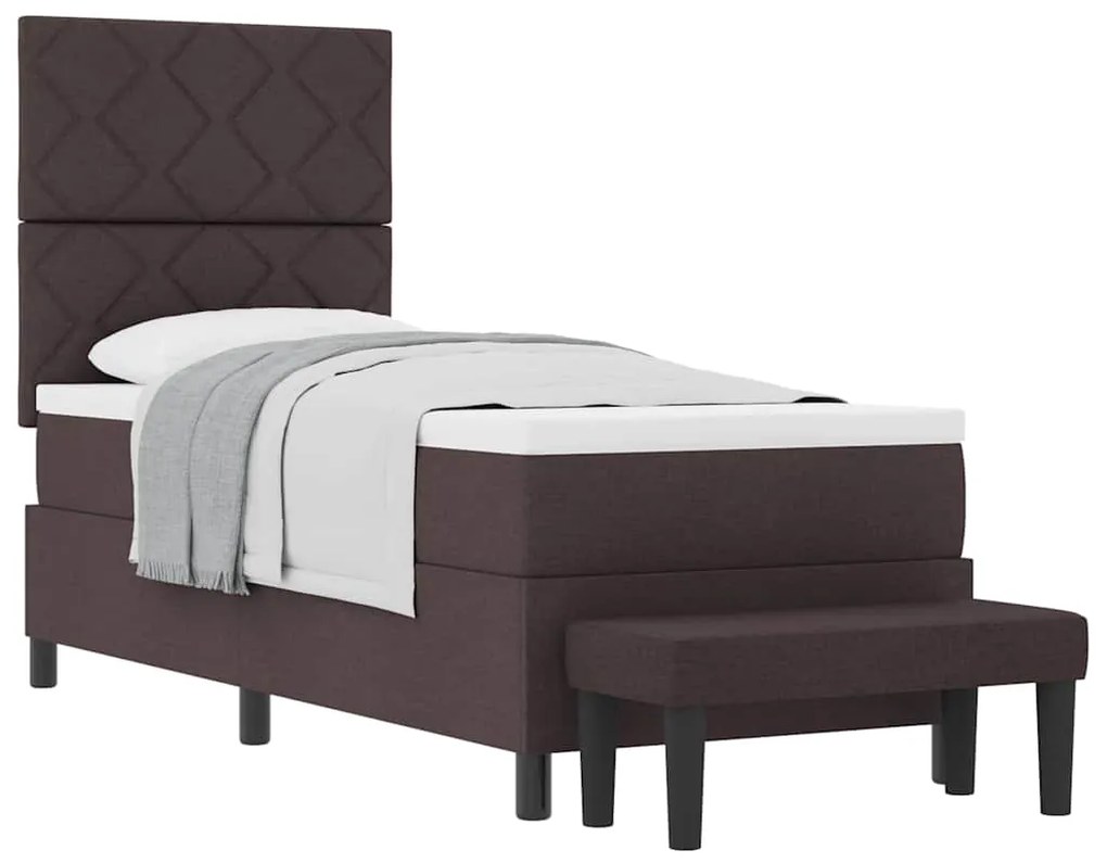 Cama Box com Colchão e Banco Castanho Escuro 80x200 cm Tecido