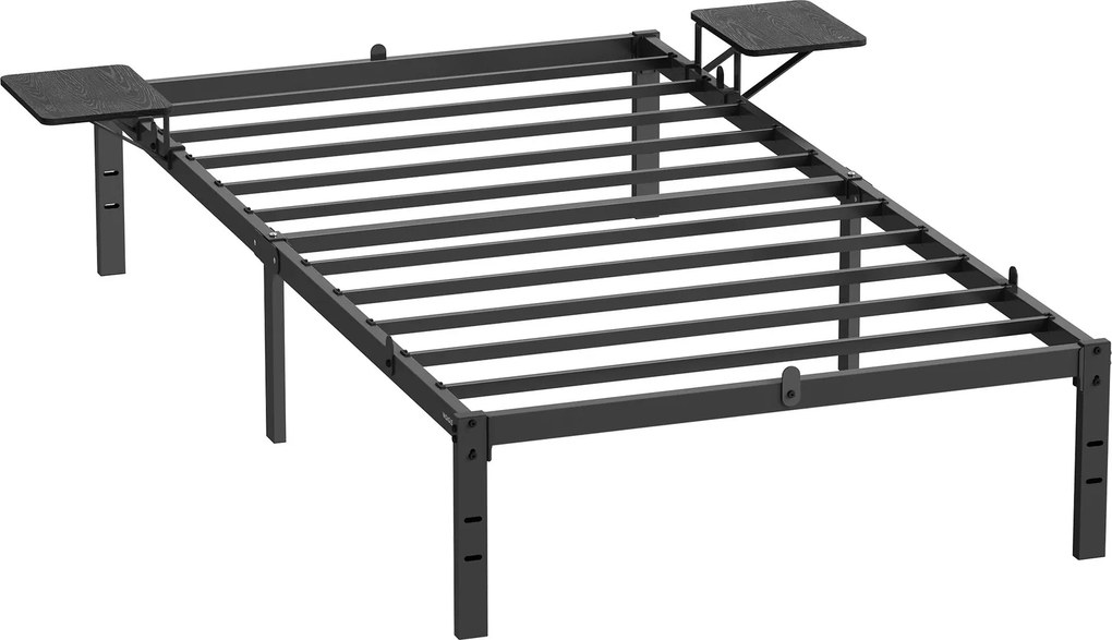 Estrutura de cama de casal em metal 200 x 90 x 40,6 cm (COLCHÃO NÃO INCLUIDO) com prateleiras de arrumação em preto