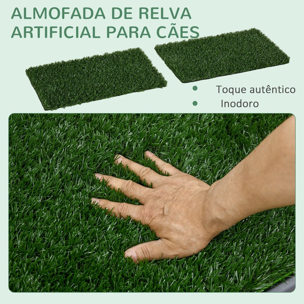 Resguardo de Treino para Cães com 2 Relvas Artificiais e Bandeja para Treino de Filhotes 67x41x3,5 cm Verde