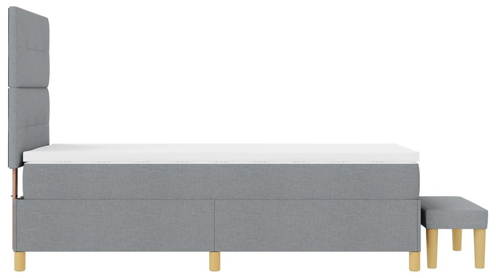 Cama Box Spring com Colchão & Banco Cinza Claro 80x200 cm Tecido