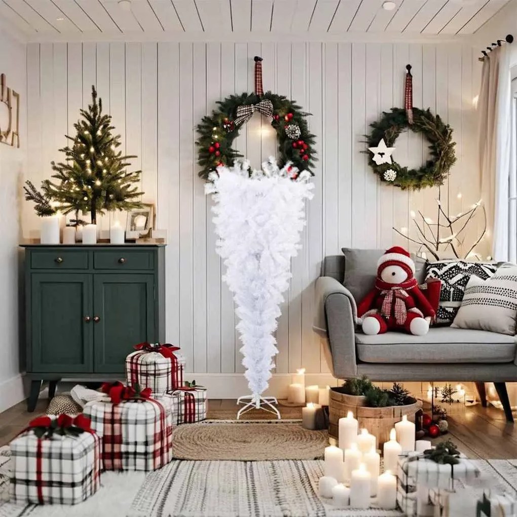 Árvore de Natal artificial invertida com suporte 150 cm branco