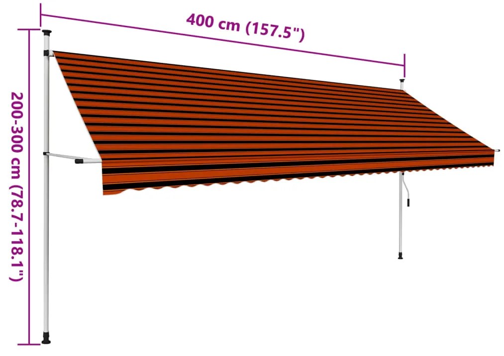 Toldo retrátil manual 400 cm laranja e castanho