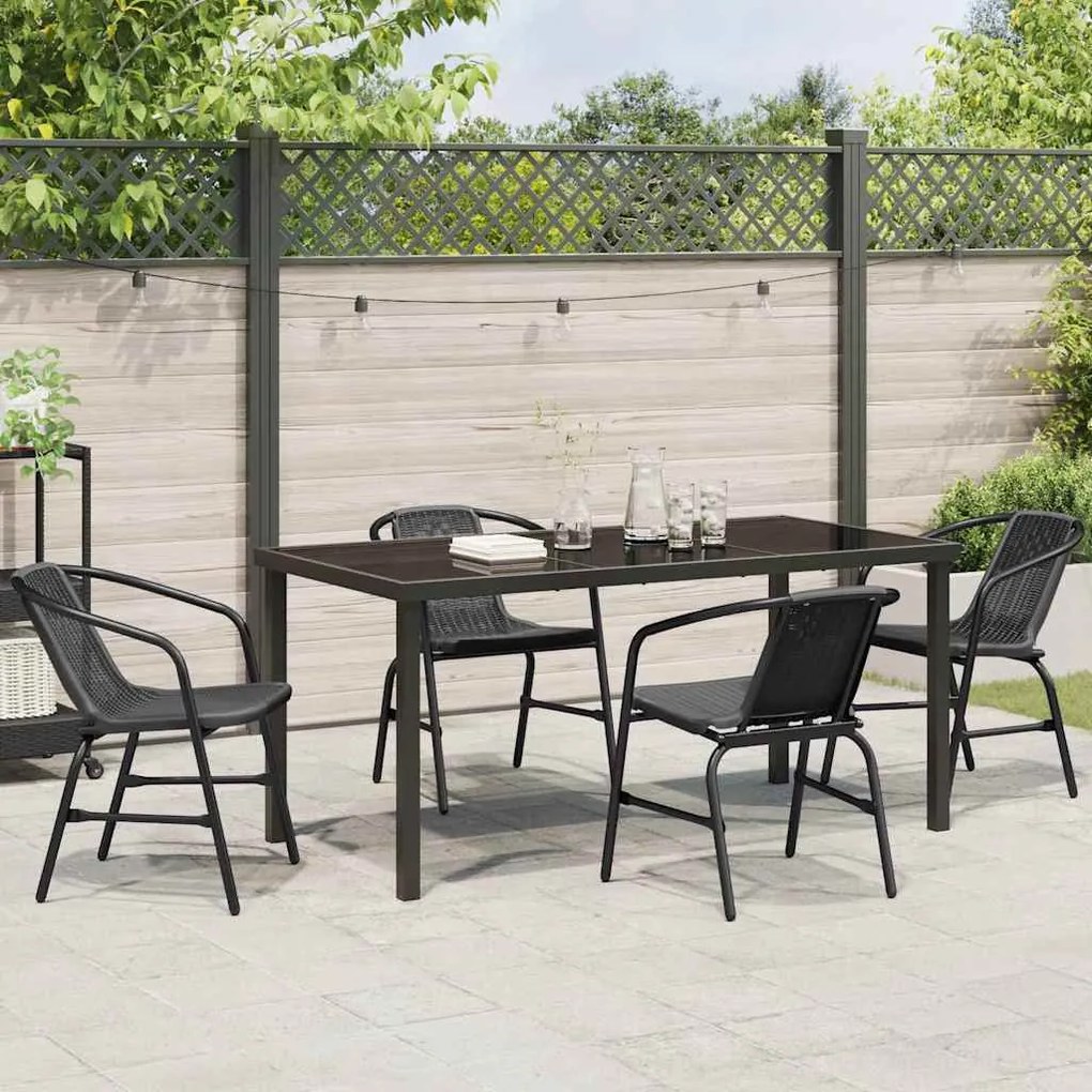 Conjunto de Jantar de Jardim 5 Peças Preto em Rattan Sintético