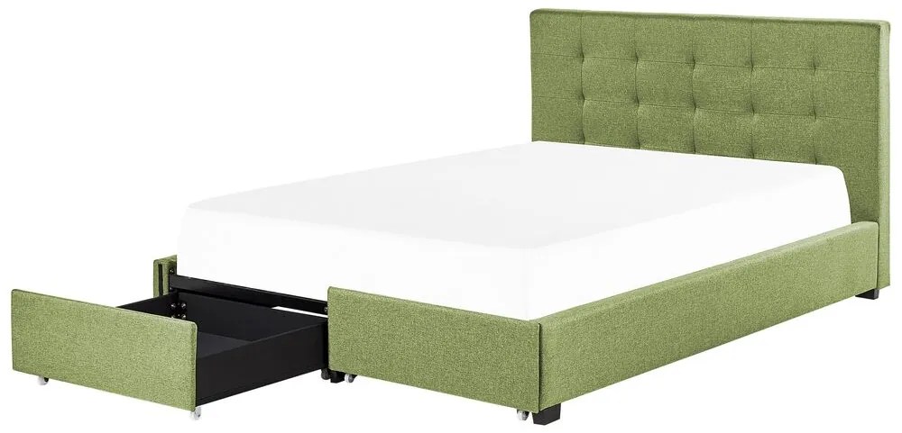 Cama de casal com arrumação em tecido verde 180 x 200 cm LA ROCHELLE Beliani