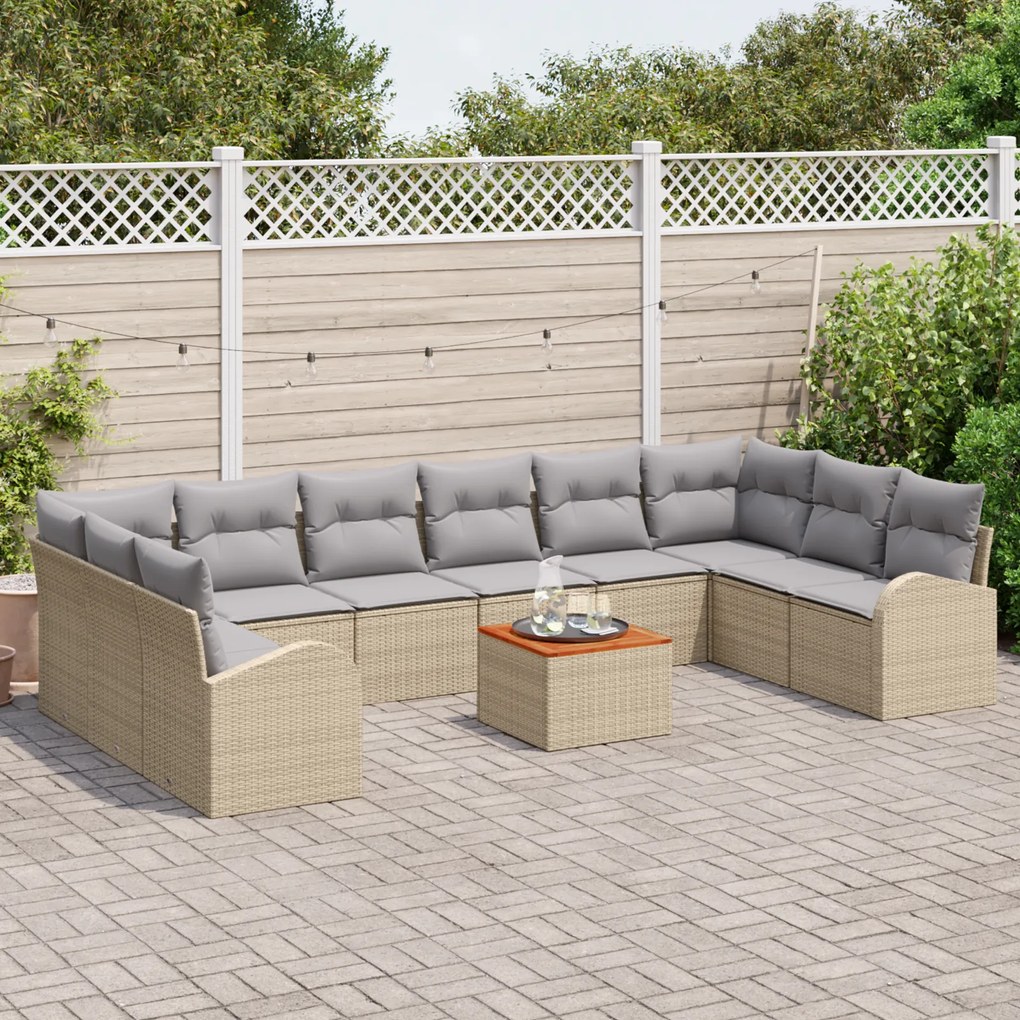 Conjunto de Sofá de Jardim vidaXL de 11 Peças com Almofadas Bege de Ra
