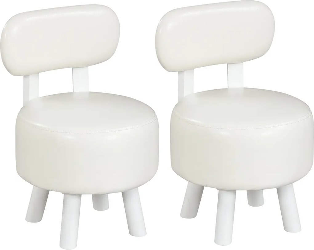 Conjunto de 2 pufes com encosto em madeira de borracha e espuma espessa, com capacidade para 150 kg, 32,5 x 35 x 51 cm, para sala de estar ou hall de