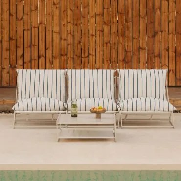 Conjunto De Jardim Com Sofá Modular De 3 Peças E Mesa Auxiliar Conversível Amaro Tapioca Bege - Azul- Marinho - Sklum