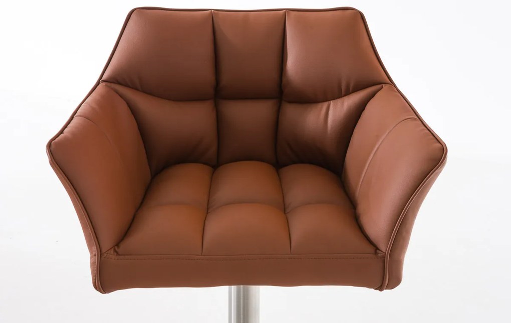 Banco de bar Damaso em couro sintético e estrutura prateada 64 x 88-113 x 45 cm Castanho claro