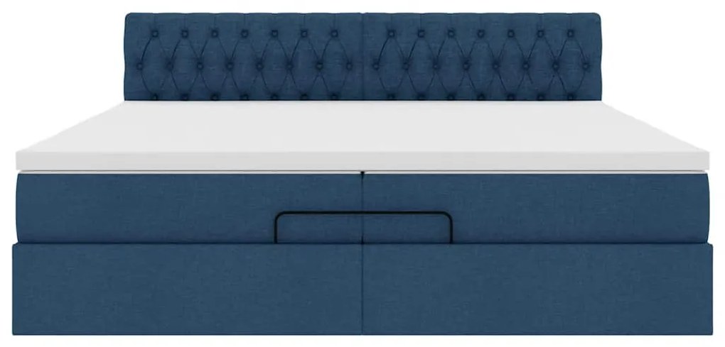 Estrutura de cama otomana com colchão 200x200 cm tecido azul